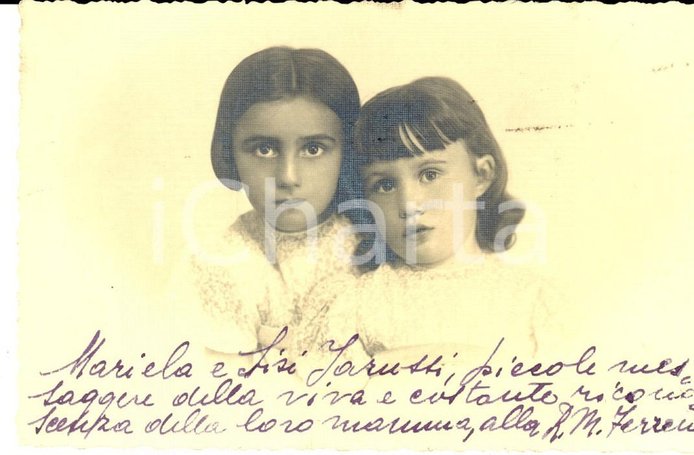 Fotografia d epoca originale 1940 ca LAVAGNA GE Ritratto delle sorelline Mariella ed Elisabetta IARUSSI 1