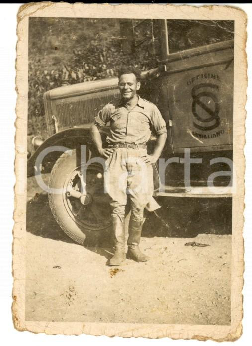 Fotografia d epoca originale 1937 PASSO MUSSOLINI ETIOPIA Militare con automezzo OFFICINE SAVIGLIANO 6 x 9 1