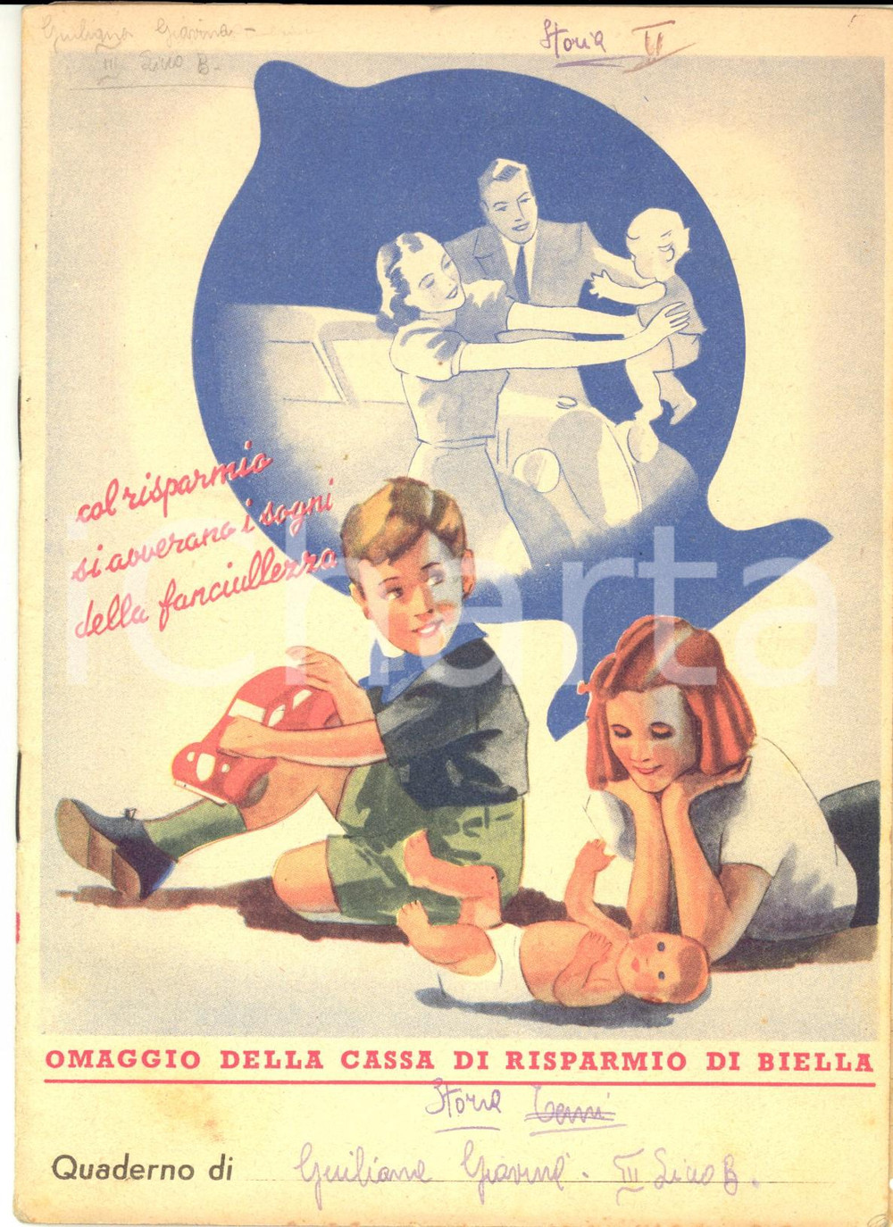 Oggetto da collezione cartaceo 1938 Quaderno di storia di Giuliana Gravina - Cassa di Risparmio di BIELLA 1