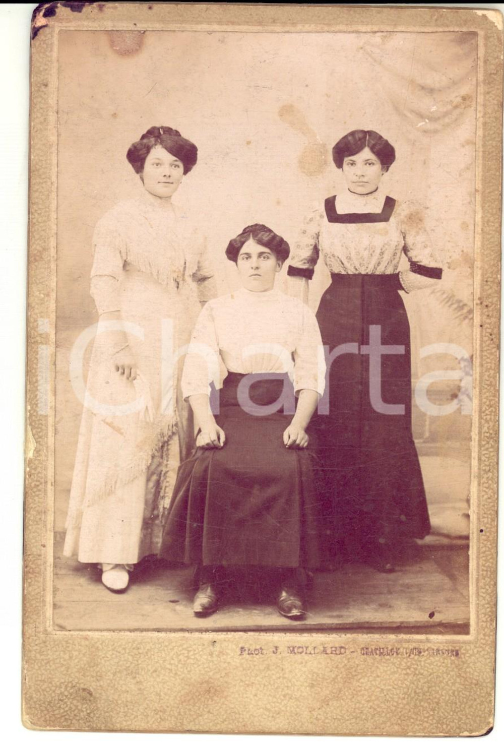 Fotografia d'epoca originale 1900 ca FRANCE Portrait de trois soeurs *Photo J. MOLLARD VINTAGE 11x16 cm 1