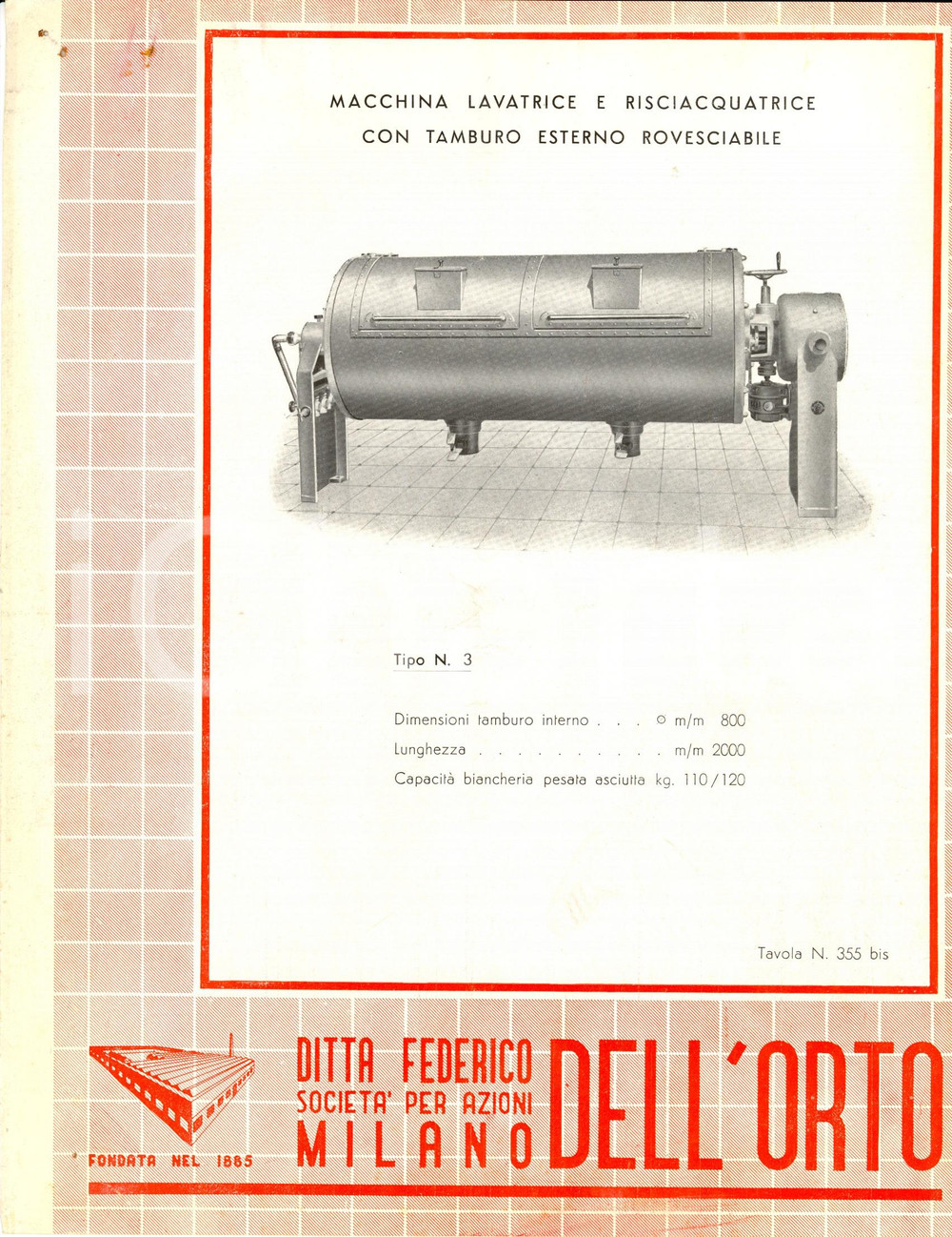 Materiale pubblicitario d’epoca 1955 ca MILANO Federico DELL'ORTO Lavatrice tamburo esterno rovesciabile tipo 3 1