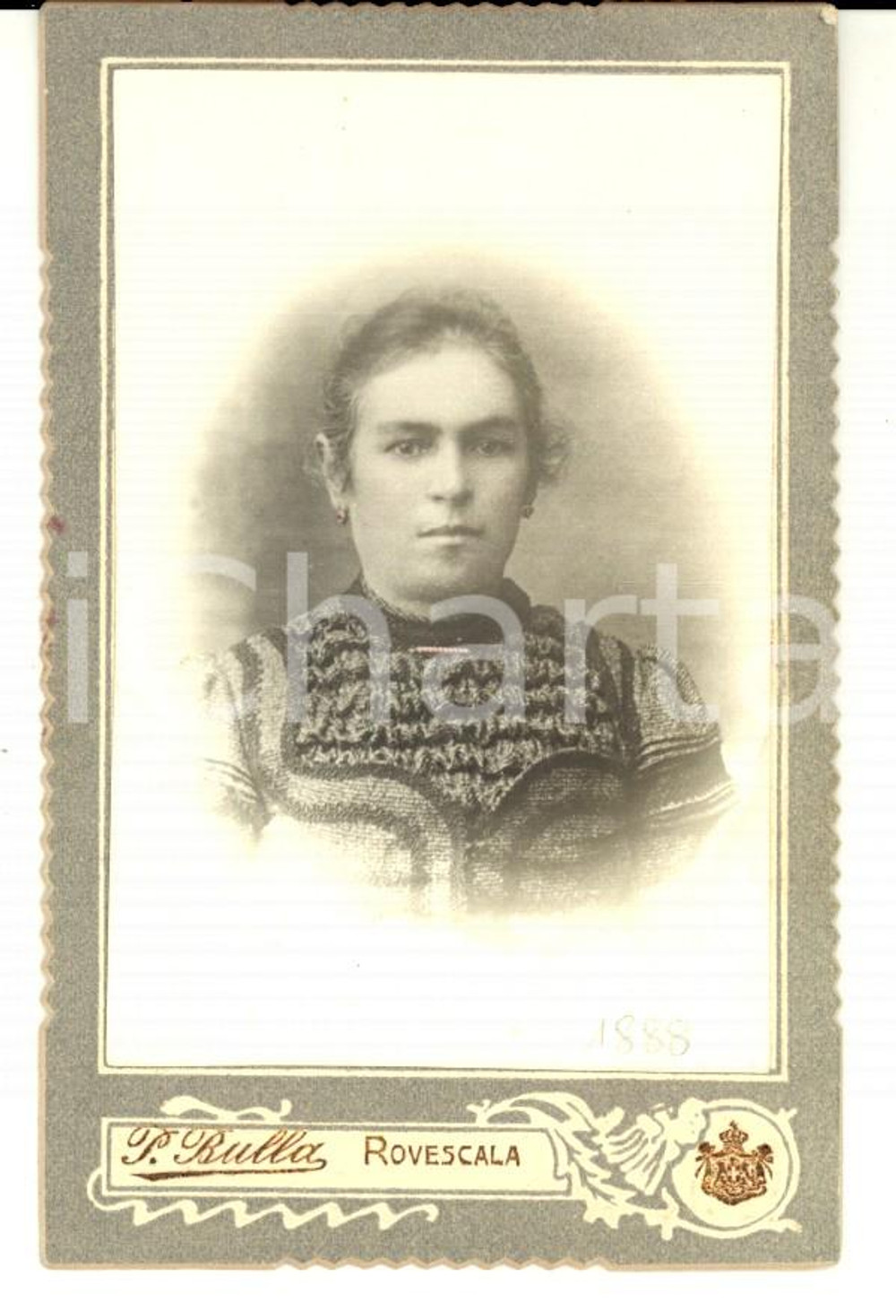 Fotografia d'epoca originale 1888 ROVESCALA (PV) Ritratto di donna con abito in lana *Foto P. BULLA 1