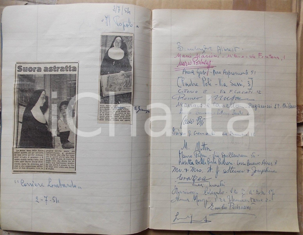 Oggetto da collezione cartaceo 1954 - 1962 MILANO Galleria LE GRAZIE - Rassegna stampa con autografi pittori 1