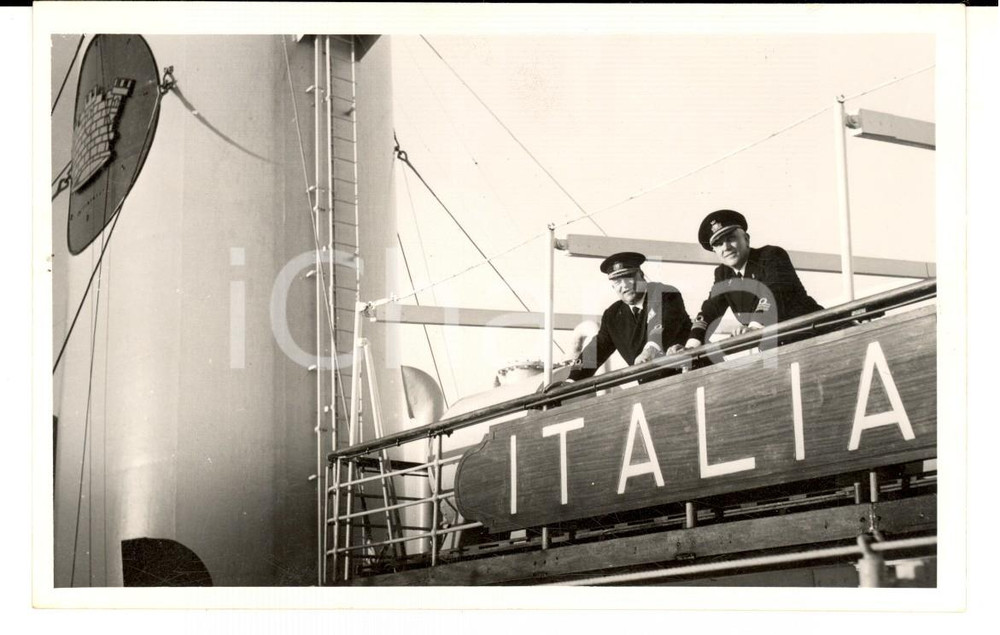 Fotografia d'epoca originale 1944 HOME LINES M.V. ITALIA Comandante Ugo CHINCA sul ponte *Fotografia FP 1
