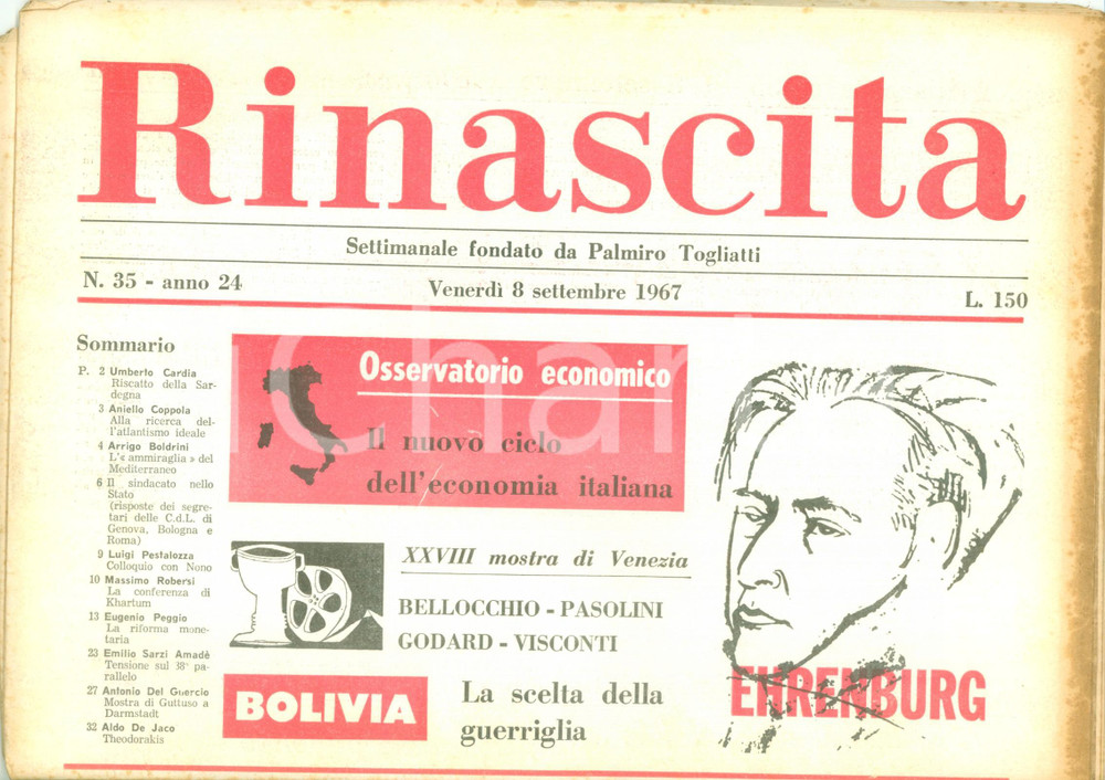 Giornale, rivista storica 1967 RINASCITA Gian Carlo PAJETTA L'accusa di VALLOMBROSA Convegno ACLI Giornale 1