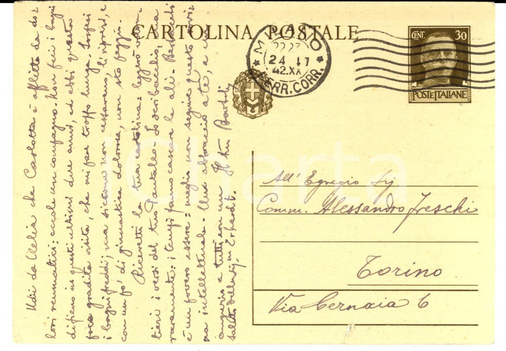 Autografo originale 1942  MILANO Nuovi scrittori dilettanti *BARTOLI al comm. Alessandro FRESCHI FG 1