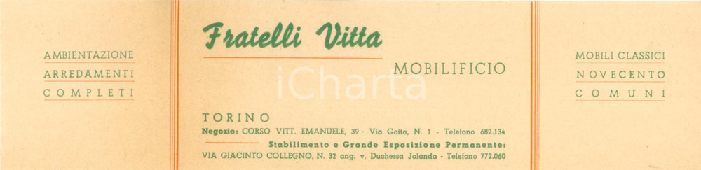 Materiale pubblicitario d’epoca 1947 FIERA DI TORINO Mobilificio VITTA Ambientazione arredamenti con mappa 1