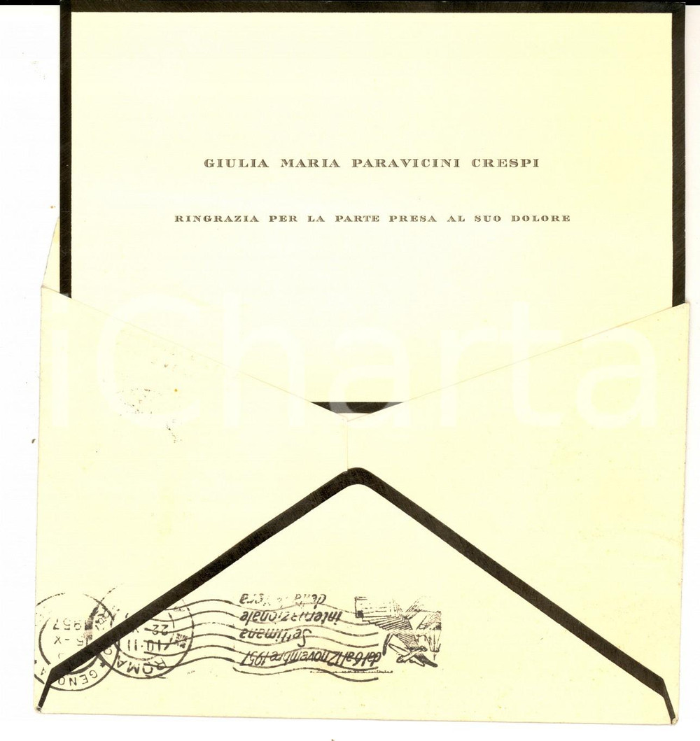 Oggetto da collezione cartaceo 1964 MILANO Biglietto di ringraziamento Giulia Maria PARAVICINI CRESPI 1