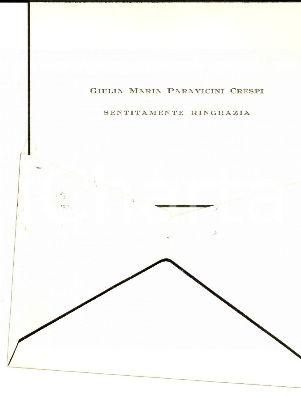 Oggetto da collezione cartaceo 1964 MILANO Biglietto di ringraziamento Giulia Maria PARAVICINI CRESPI per lutto 1