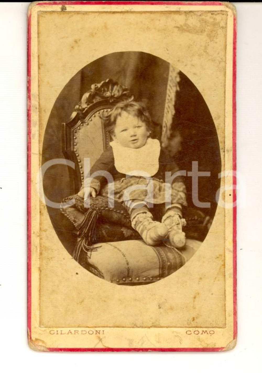 Fotografia d'epoca originale 1880 ca COMO Ritratto di bambina con i calzettoni *Foto Pio GILARDONI 1