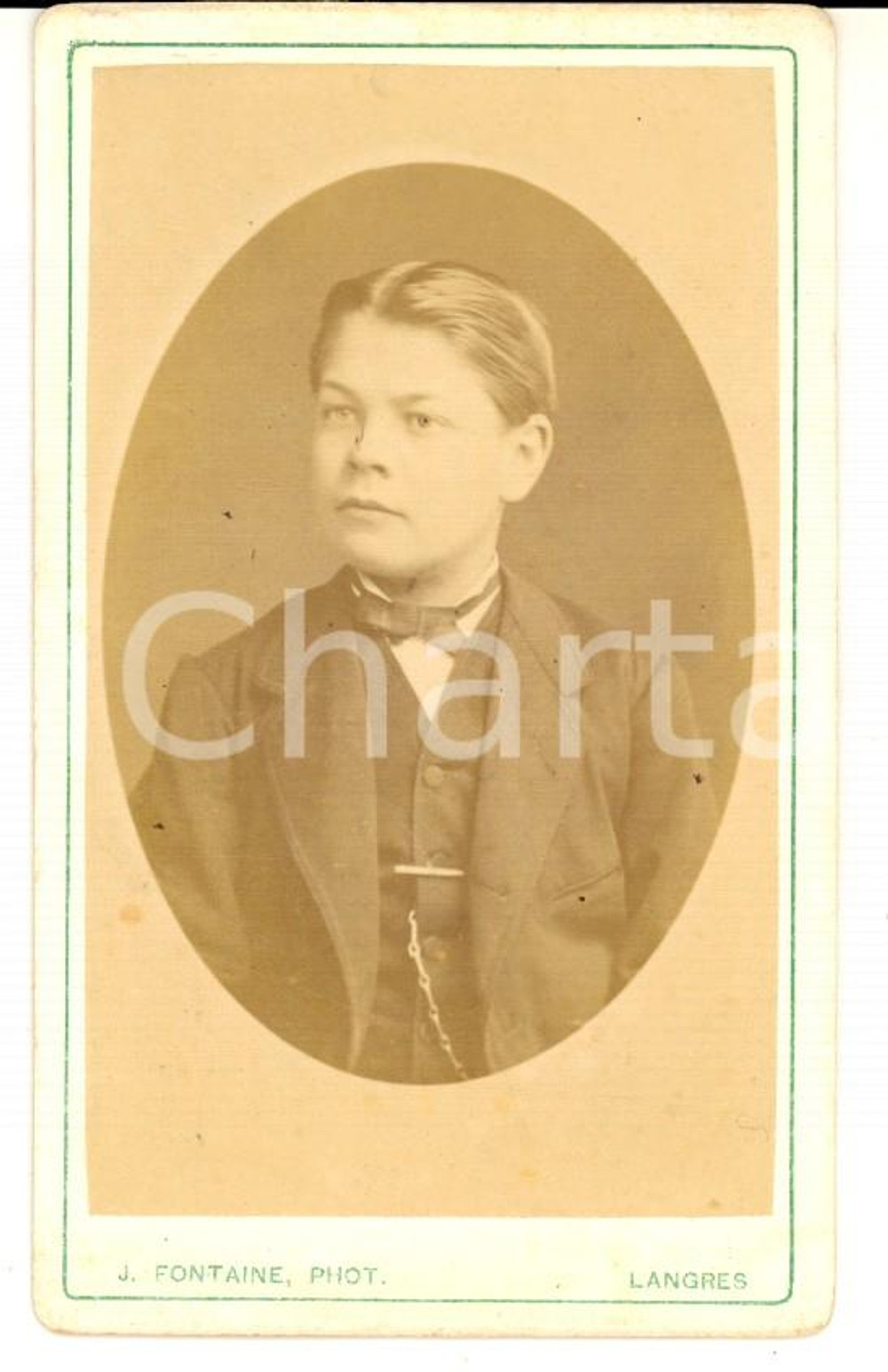 Fotografia d'epoca originale 1880 ca LANGRES (F) Ritratto di adolescente in abito elegante *Foto J. FONTAINE 1