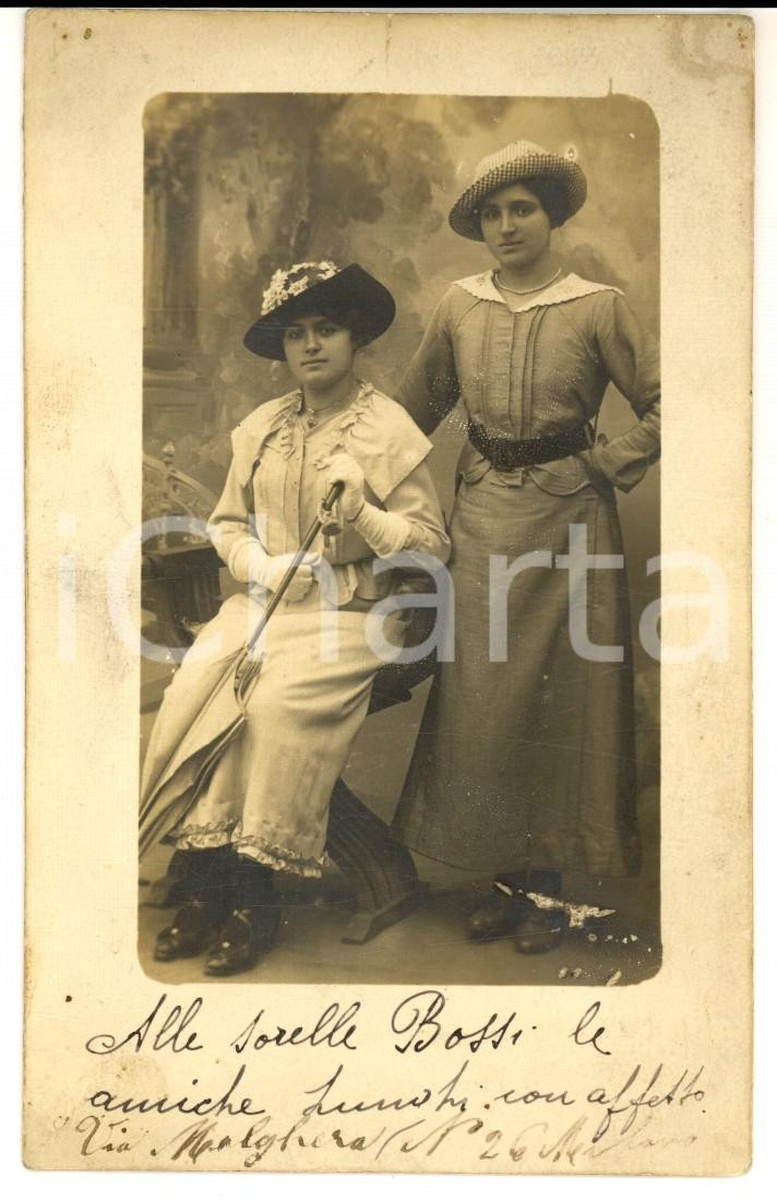 Fotografia d epoca originale 1910 ca MILANO Riratto delle sorelle Doralice e Rina LUNGHI Fotografia FP 1