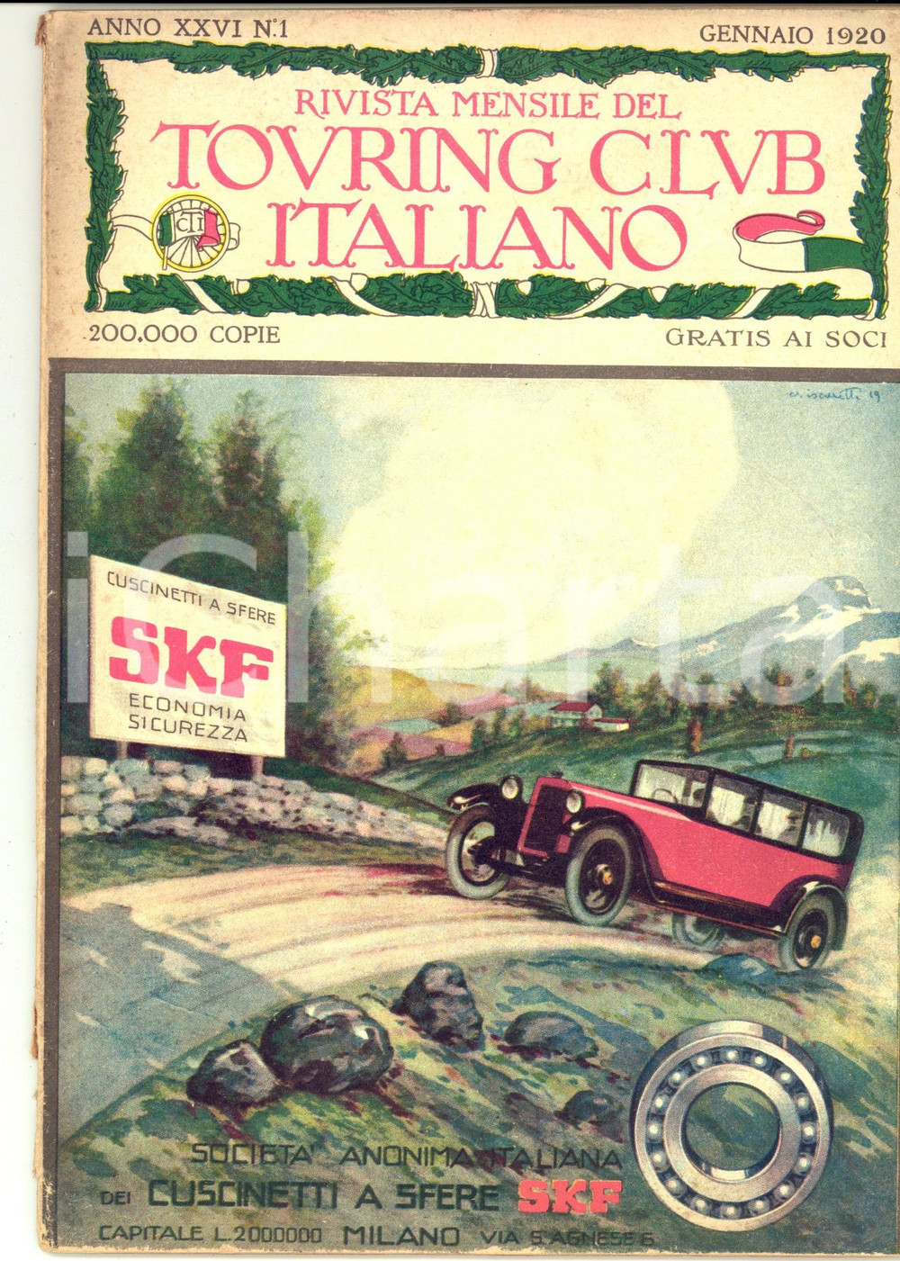 Giornale, rivista storica 1920 TOURING CLUB ITALIANO La città  di MERANO *Anno XXVI n° 1 Cuscinetti SKF 1