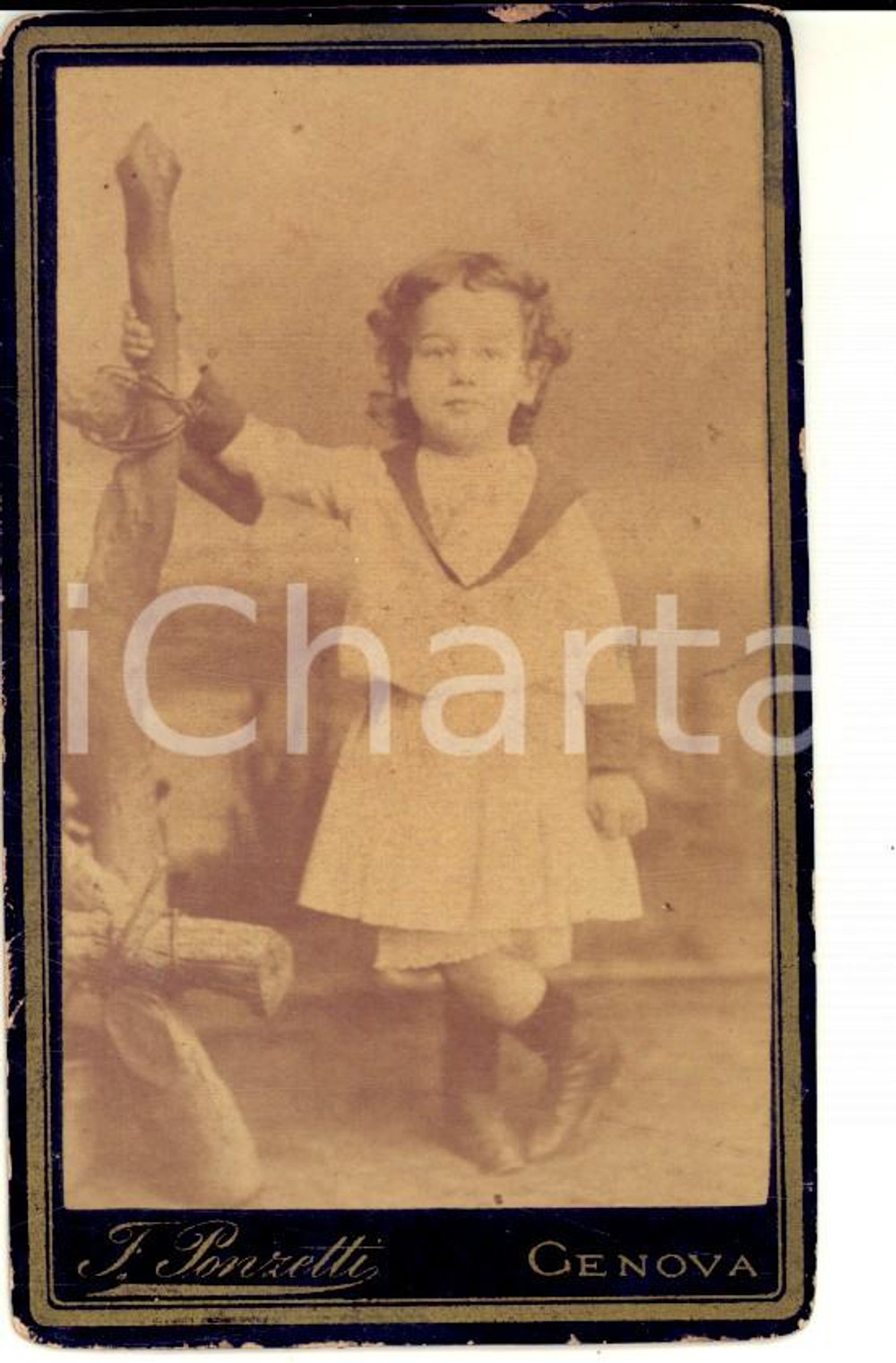 Fotografia d'epoca originale 1890 ca GENOVA Bambino vestito alla marinara *Foto Federico PONZETTI CDV 1