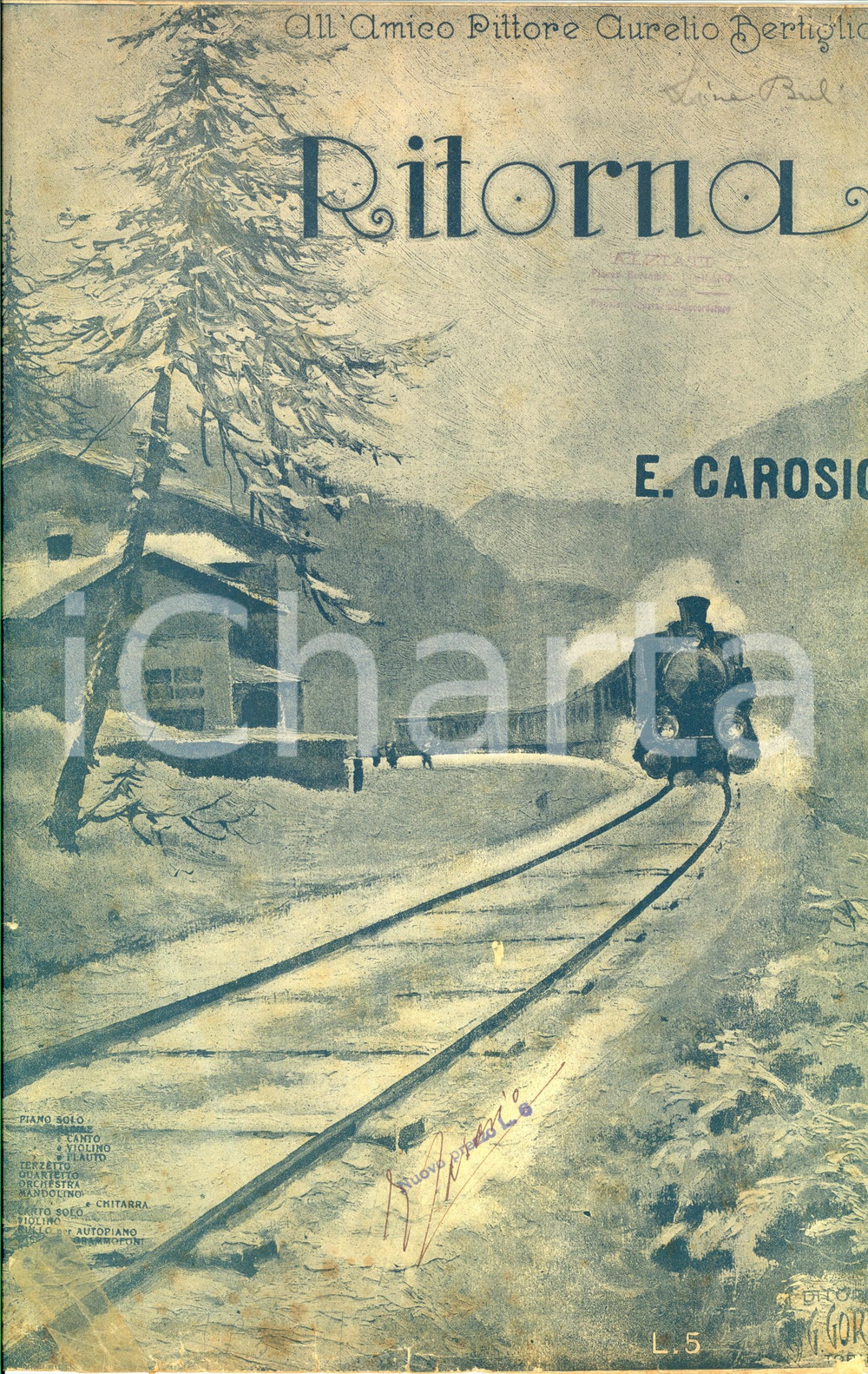Oggetto da collezione cartaceo 1920 ca Ermenegildo CAROSIO Ritorna *Spartito AUTOGRAFATO ed. Gustavo GORI 1