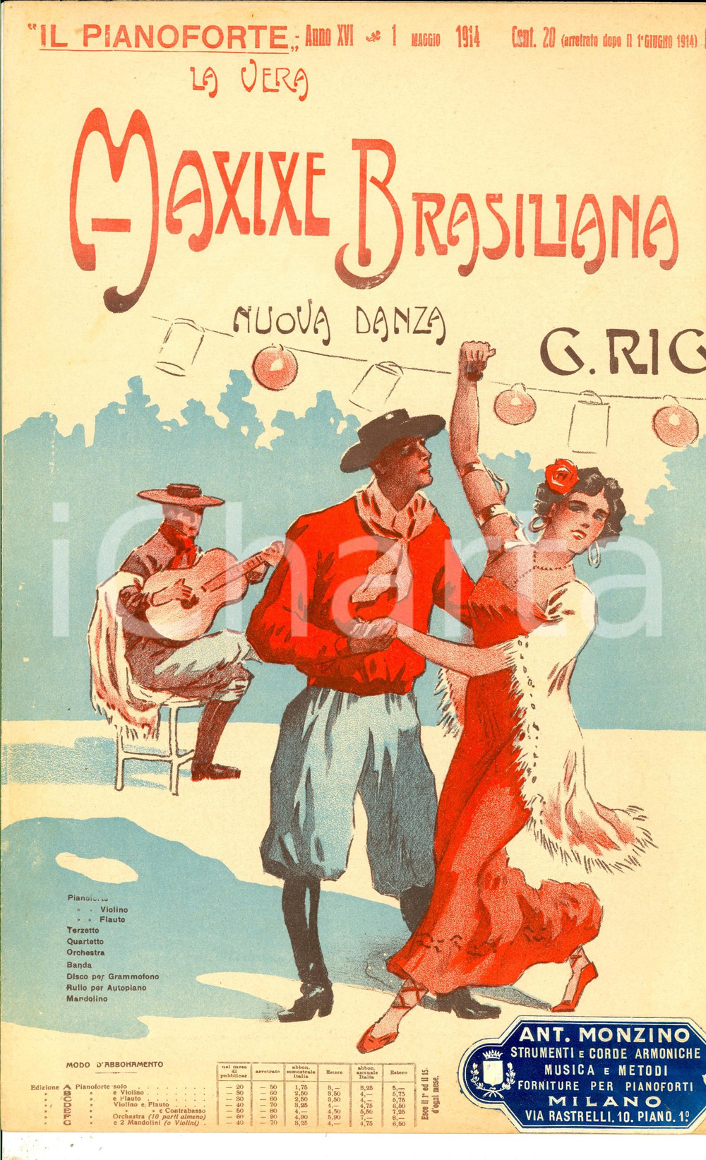 Oggetto da collezione cartaceo 1914 G. RIGO Maxixe brasiliana *Spartito DANNEGGIATO ed. Gustavo GORI TORINO 1