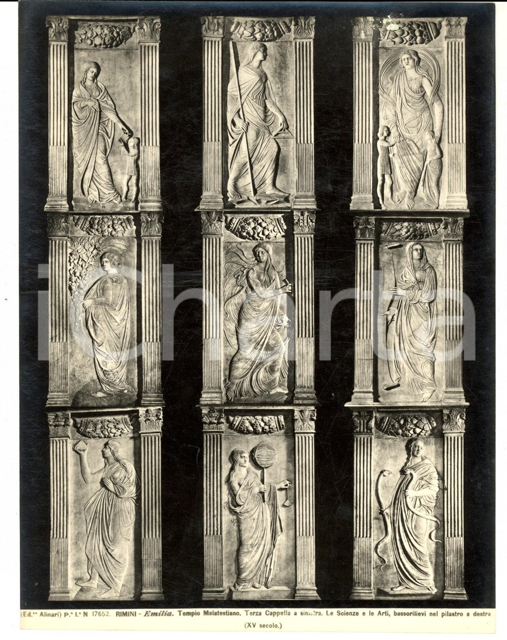 Fotografia d'epoca originale 1930 ca RIMINI Tempio MALATESTIANO Le Scienze e le Arti *Foto ALINARI 1