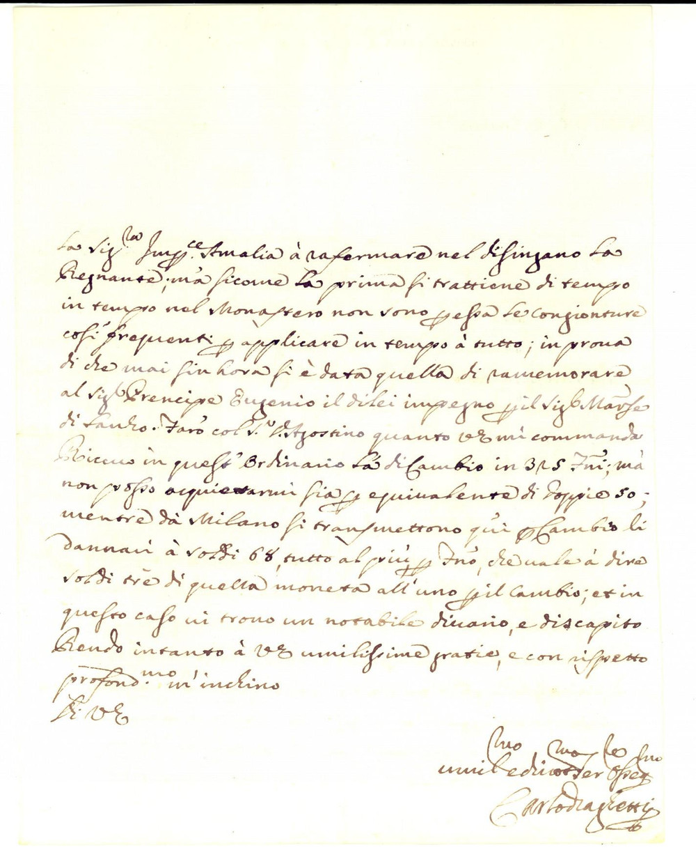 Manoscritto, lettera originale 1725 VIENNA Carlo DRAGHETTI diffamato dall'avversario in una causa *Lettera 1
