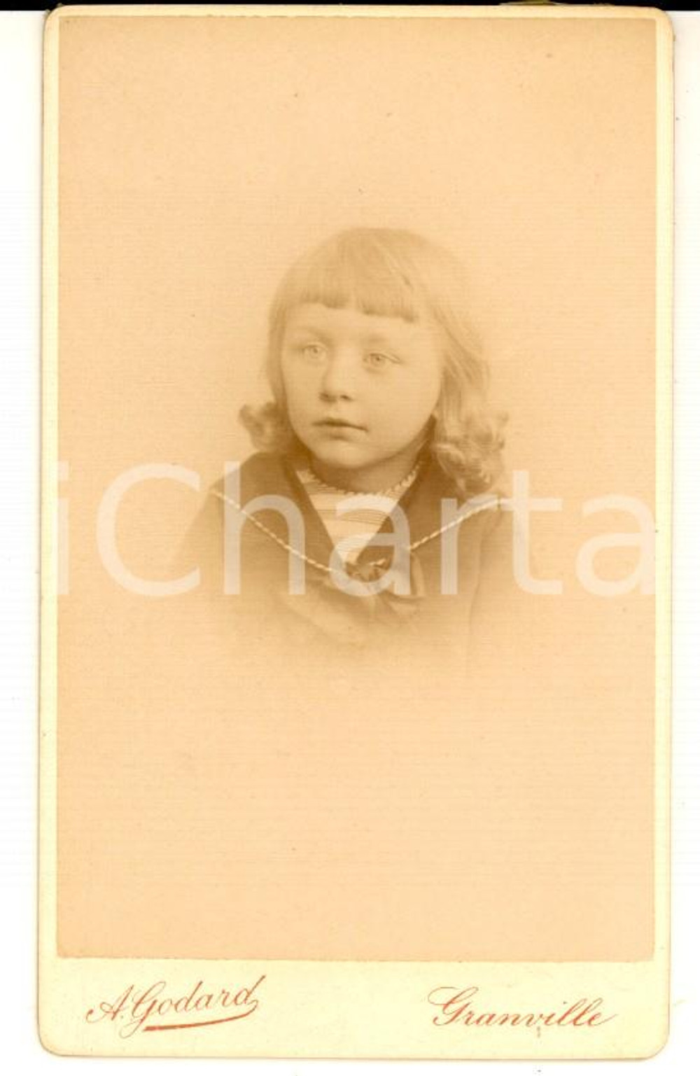 Fotografia d'epoca originale 1890 ca GRANVILLE (F) Ritratto di bambina vestita da marinaretta *Foto GODARD 1