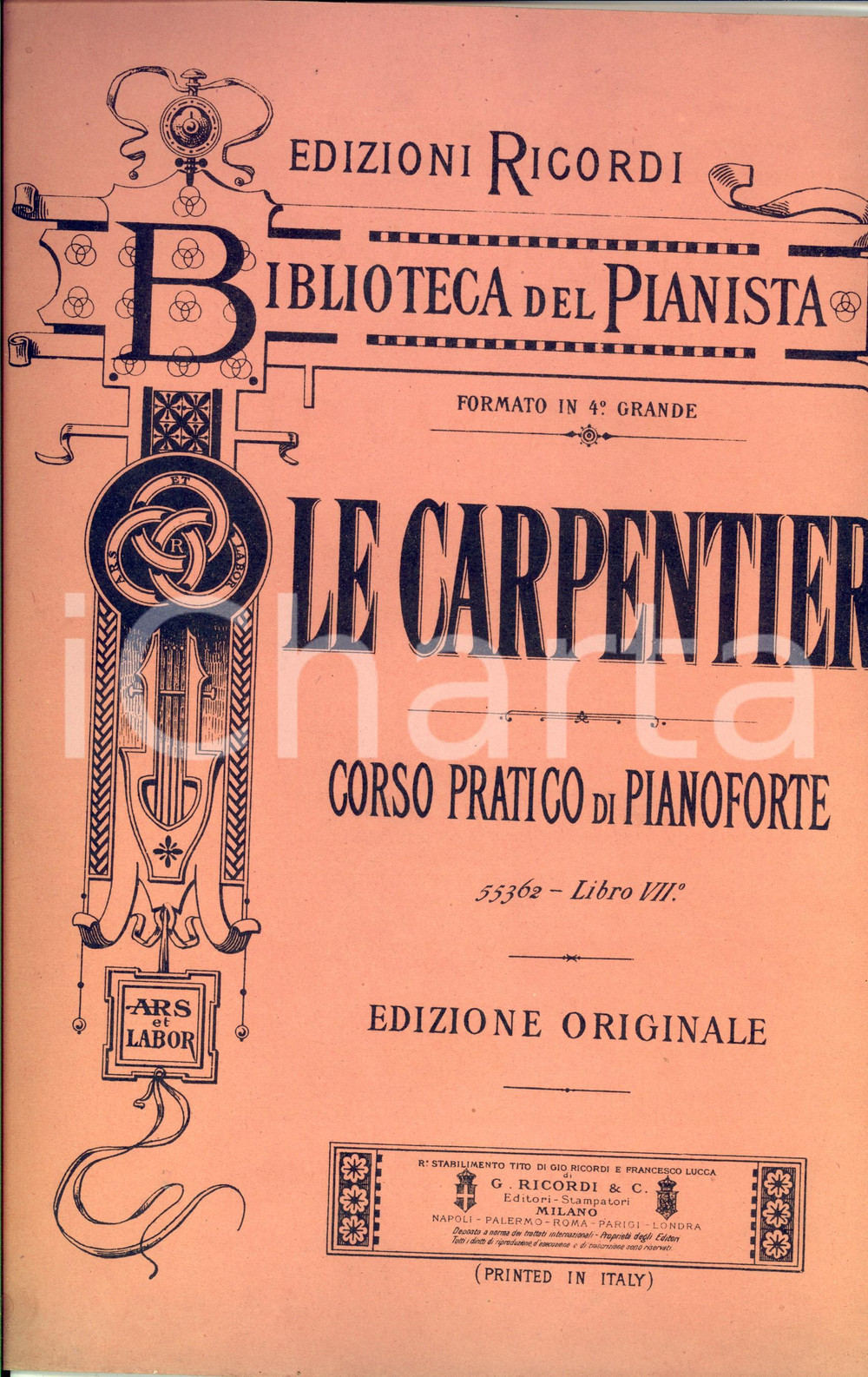 Oggetto da collezione cartaceo 1893 Adolphe LE CARPENTIER Corso pratico di pianoforte Ed. RICORDI MILANO 1
