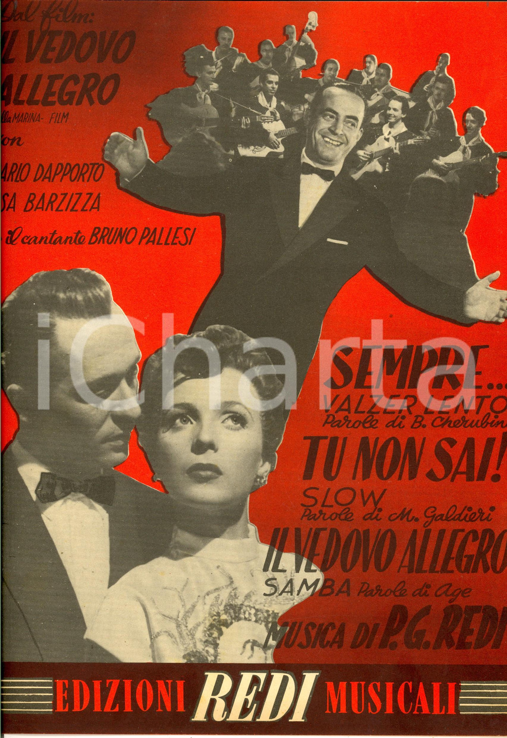 Oggetto da collezione cartaceo 1949 Canzoni dal film IL VEDOVO ALLEGRO con Carlo DAPPORTO Spartiti ed. REDI 1