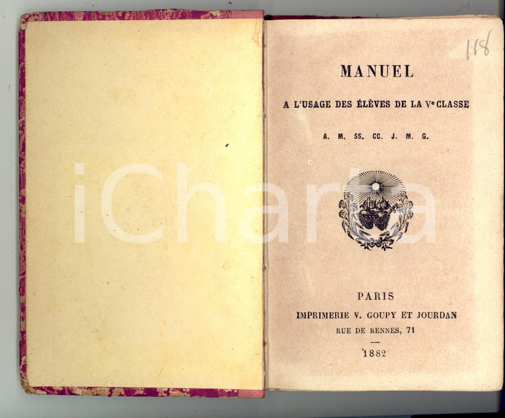 Libro, pubblicazione d'epoca 1882 PARIS Manuel a l'usage des Ã©lÃ¨ves de la Ve classe *Ed. GOUPY et JOURDAN 1
