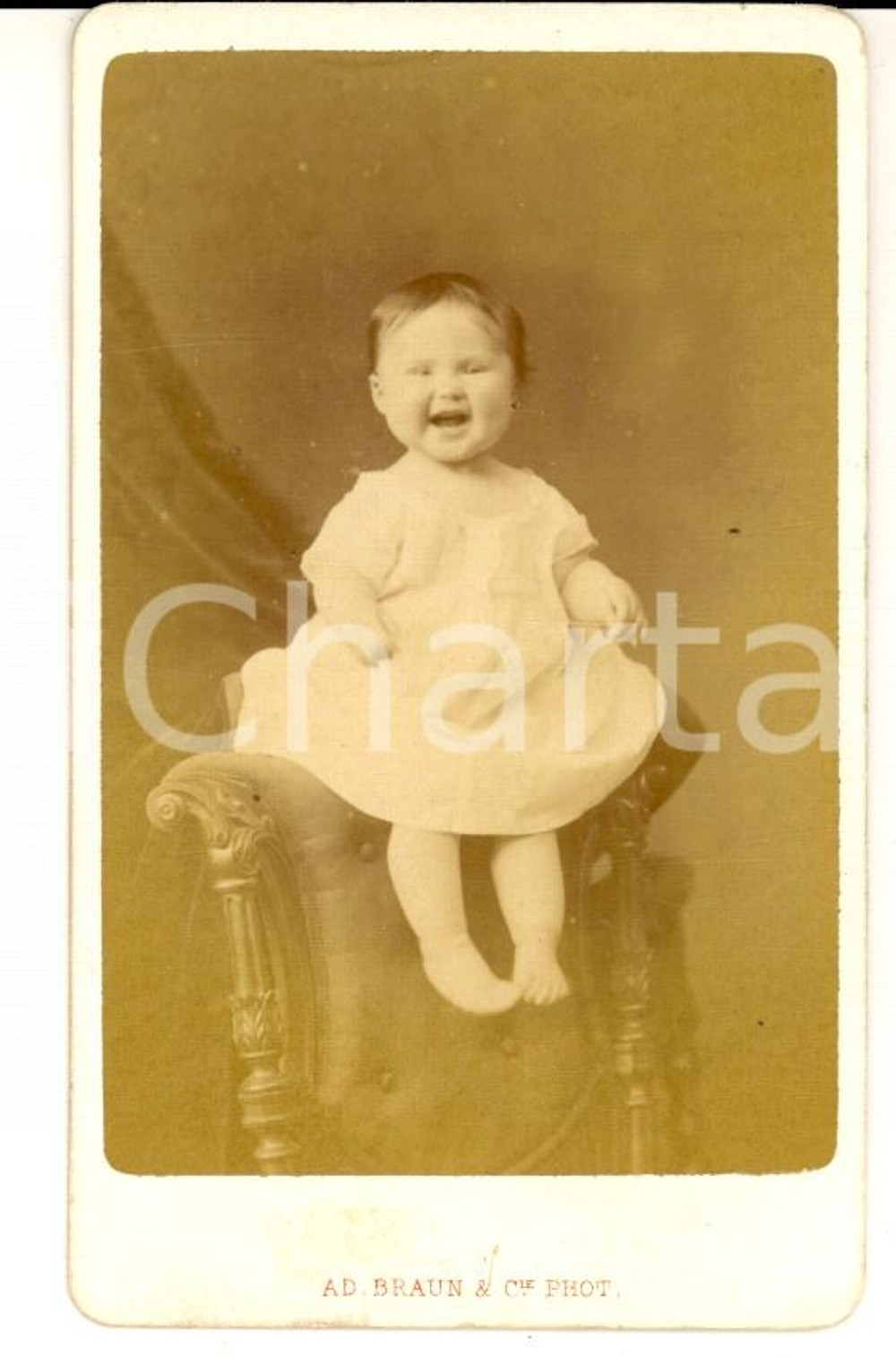 Fotografia d'epoca originale 1870 ca PARIS Ritratto di bambina in abito bianco *Fotografia BRAUN CDV 1