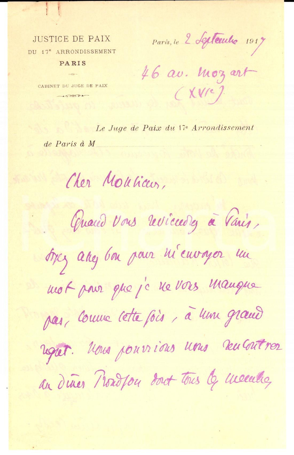 Autografo originale 1917 PARIS Maxime LEROY fissa un appuntamento a un collega *Autografo 1