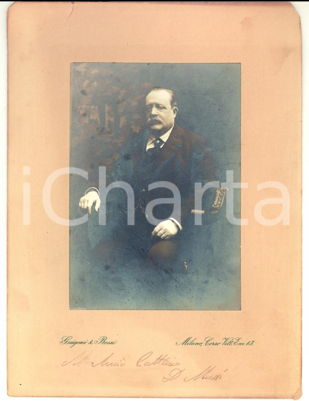 Fotografia d epoca originale 1890 ca MILANO Ritratto del deputato Giuseppe MUSSI Foto AUTOGRAFATA 1