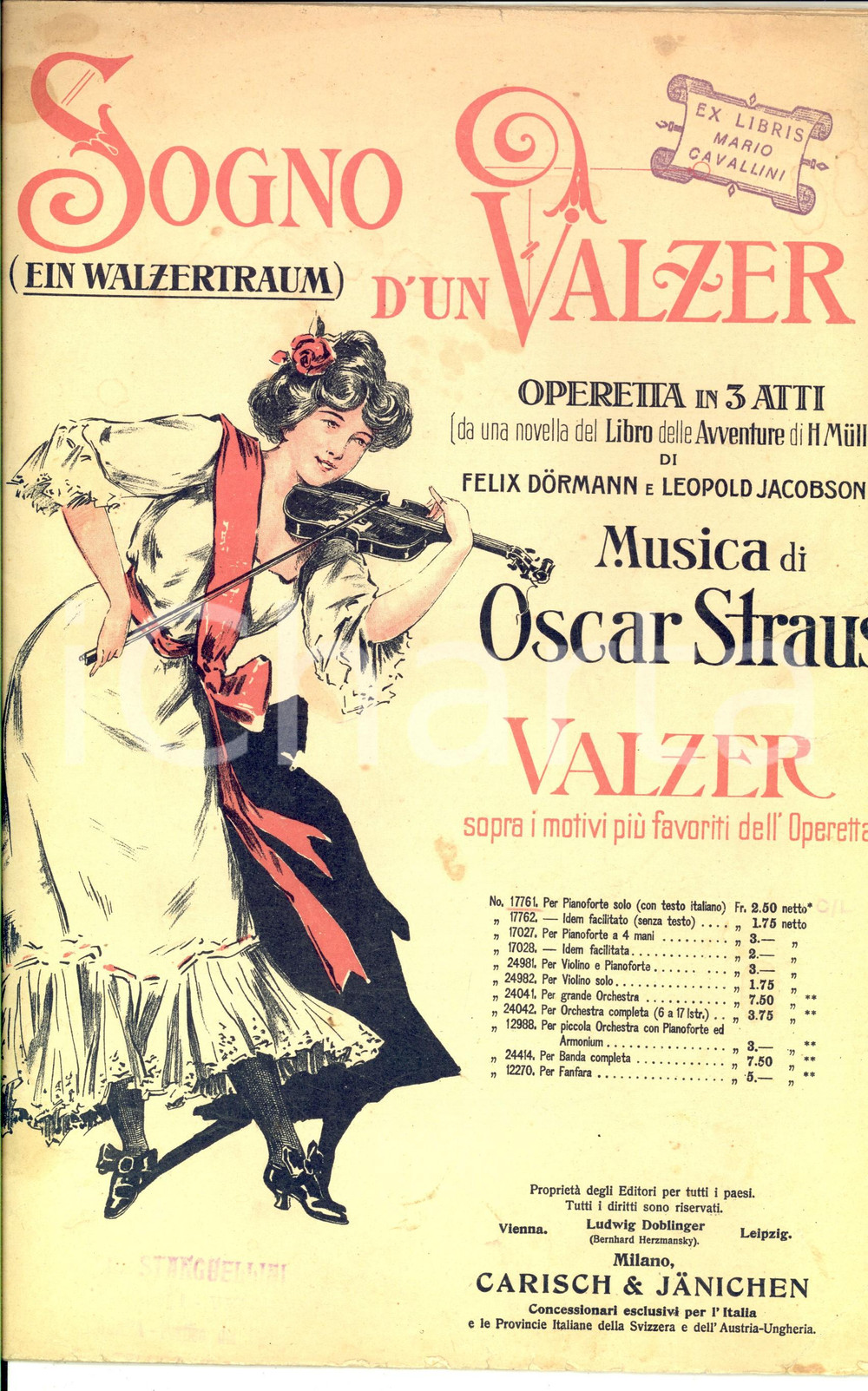 Oggetto da collezione cartaceo 1907 Oscar STRAUSS Sogno d'un valzer - Operetta in tre atti *Spartito CARISCH 1