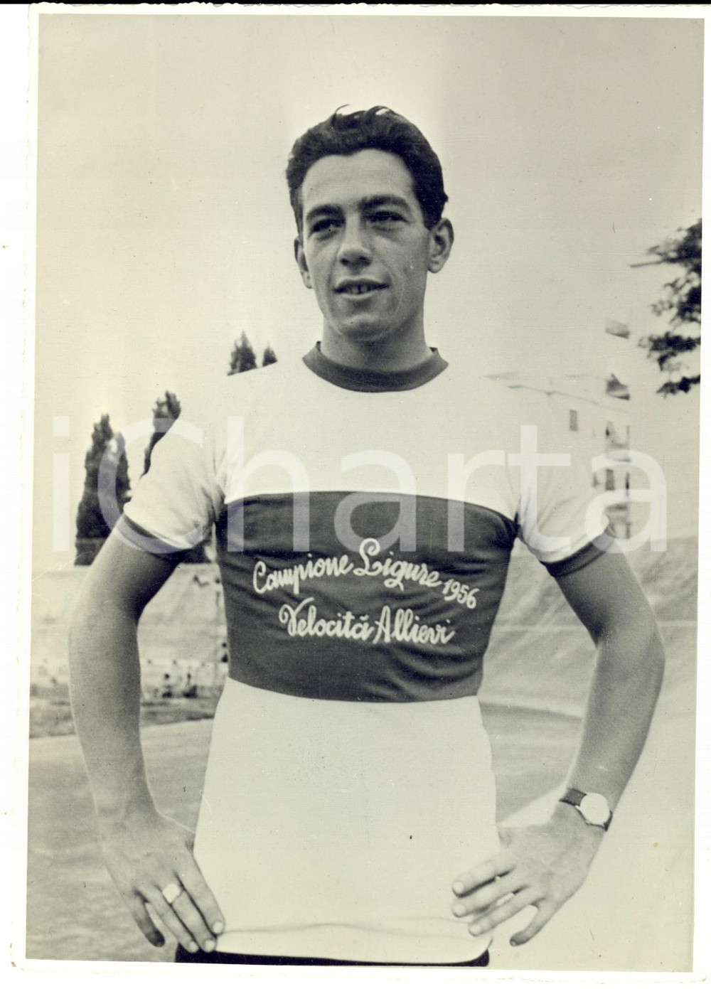 Fotografia d'epoca originale 1956 GENOVA CICLISMO Campione Ligure - VelocitÃ  Allievi *Fotografia 13x19 1