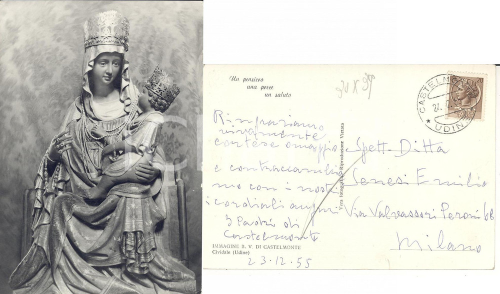 Autografo originale 1955 PREPOTTO (UD) Santuario di CASTELMONTE *Autografo padri convento FG VG 1