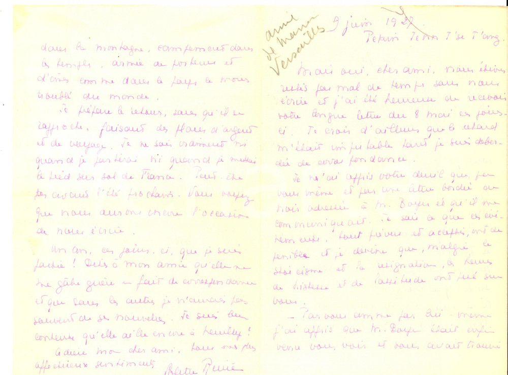 Autografo originale 1927 TSETANG TIBET Colette RENIE' e la politica europea in Cina *Autografo 1