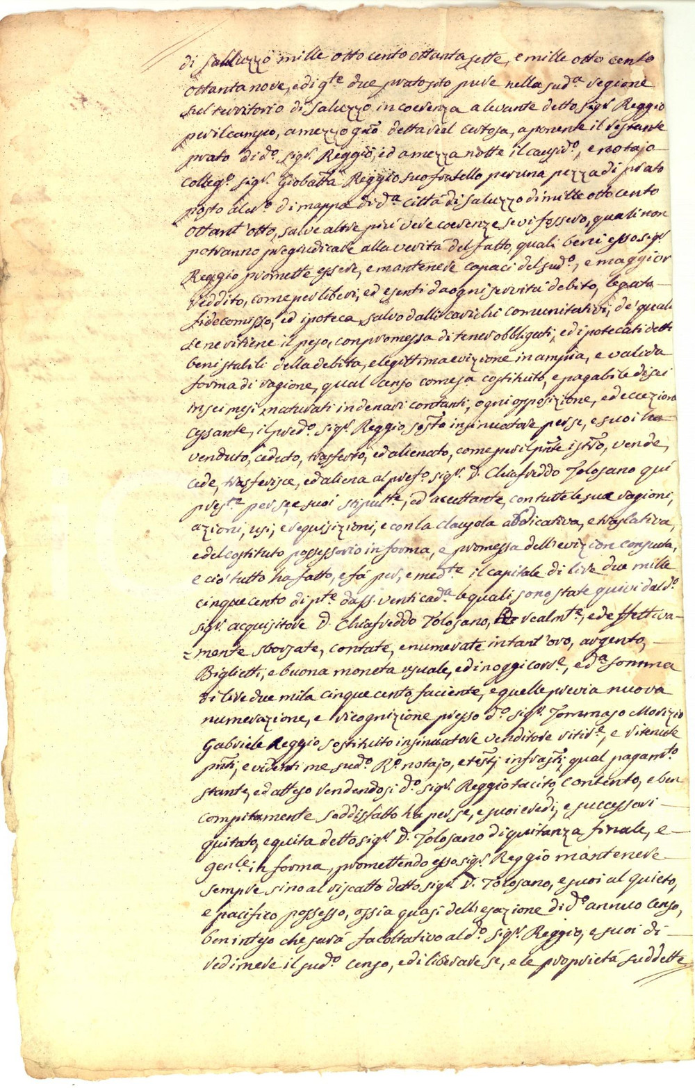 Documento originale, autentico 1789 SALUZZO (CN) Cessione di censo al prevosto don Chiaffredo TOLOSANO 1