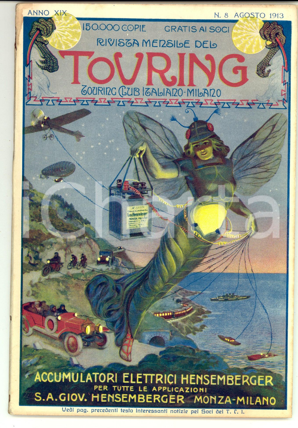 Giornale, rivista storica 1913 TOURING CLUB ITALIANO Luigi Vittorio Bertarelli *Anno XIX nÂ°8 HENSEMBERGER 1