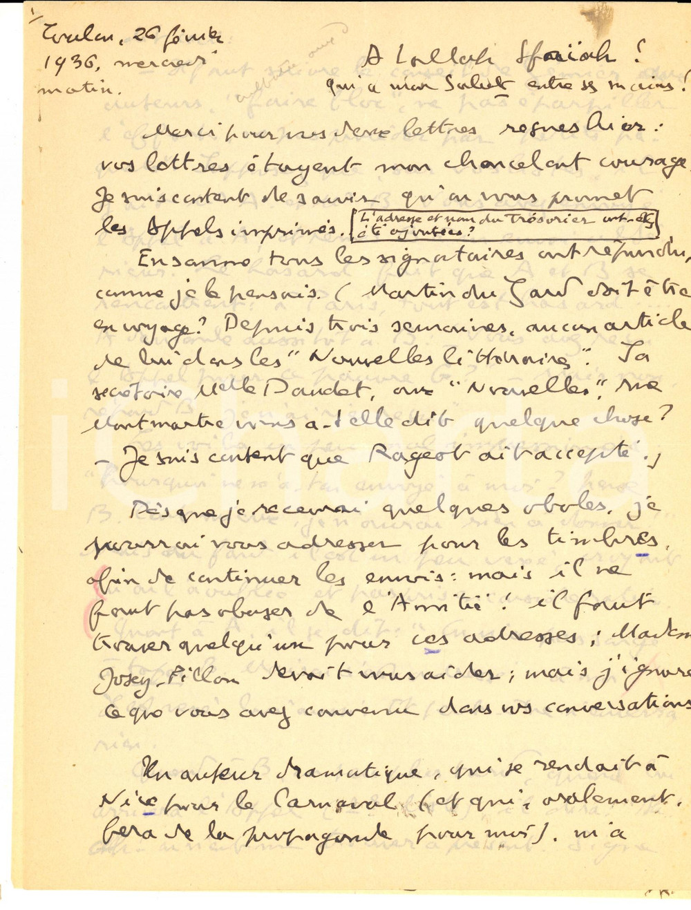 Autografo originale 1936 TOULON AndrÃ© GEIGER e il mondo letterario parigino *Autografo 1