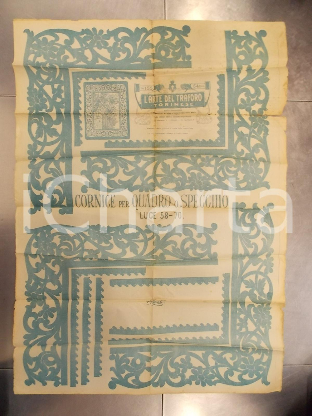 Documento originale, autentico 1910 ca TORINO L arte del traforo  Modello per cornice quadro Manifesto 60x100 1