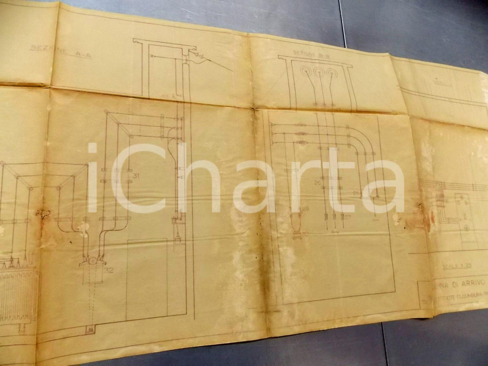 Stampa, bozzetto originale 1940 USUMBURA BURUNDI Ditta FERRUZZI & C. Centrale elettrica Cabina di arrivo 1