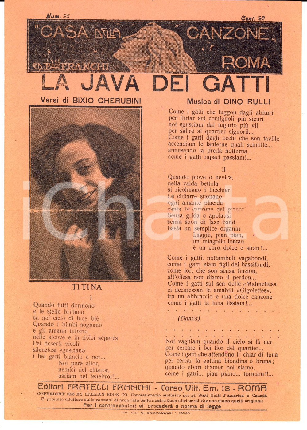 Oggetto da collezione cartaceo 1923 Bixio CHERUBINI Dino RULLI La java dei gatti *Spartito DANNEGGIATO 1