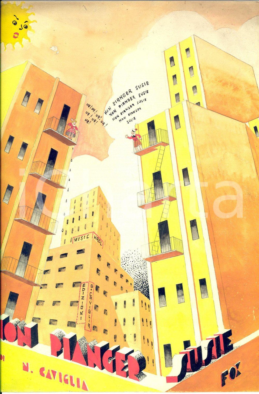 Stampa, bozzetto originale 1933 Norberto CAVIGLIA Non pianger Susie BOZZETTO ORIGINALE Acquerellato a mano 1