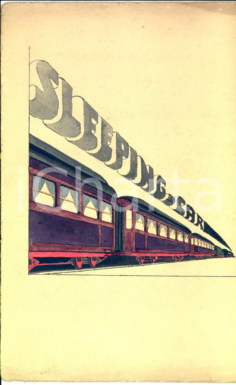 Stampa, bozzetto originale 1929 Riccardo MOMBELLI Norberto CAVIGLIA Sleeping car BOZZETTO ORIGINALE 1