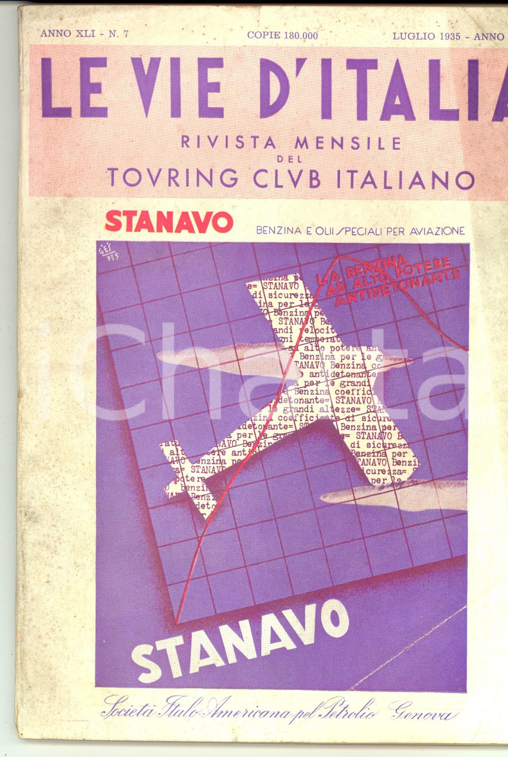Giornale, rivista storica 1935 LE VIE D'ITALIA TCI  Mostra del Settecento bolognese *Anno XLI n. 7 STANAVO 1