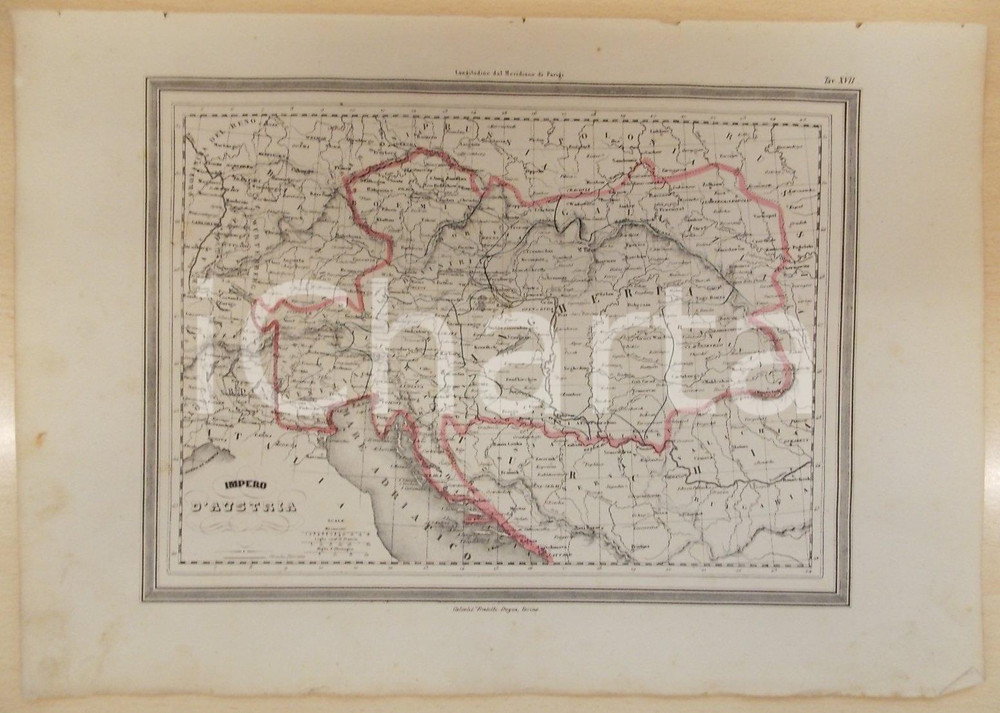 Stampa, bozzetto originale 1864 Atlante Geografico Universale  Impero d Austria Ed. GUIGONI Tav. XIV 1