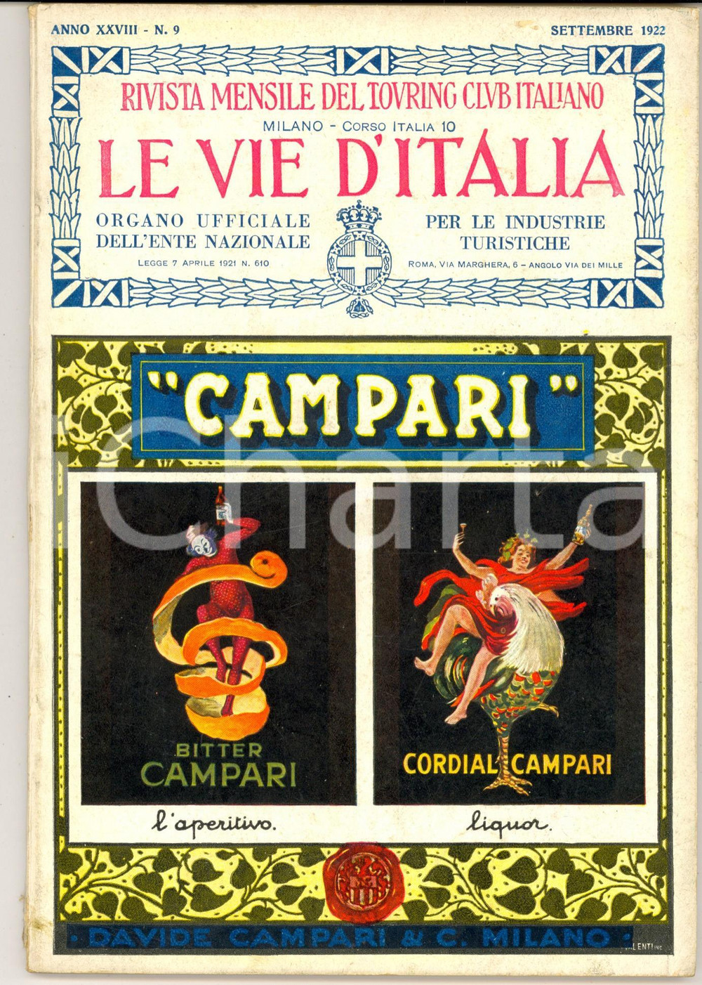 Giornale, rivista storica 1922 TOURING CLUB ITALIANO nuova strada del canale del MIS *Anno XXVIII nÂ°9 1