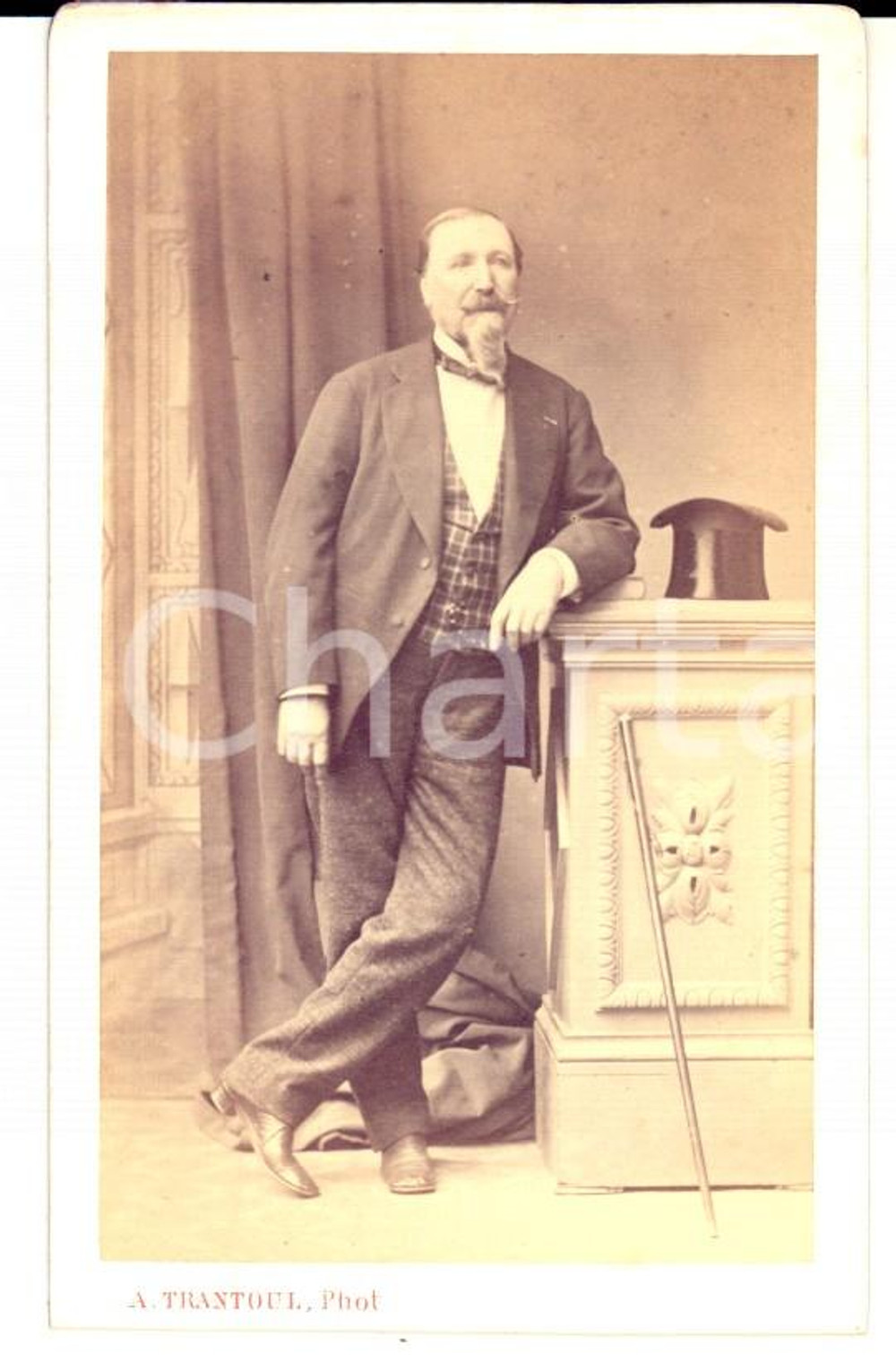 Fotografia d'epoca originale 1870 ca TOULOUSE Ritratto di gentiluomo con il cilindro *Photo TRANTOUL 1