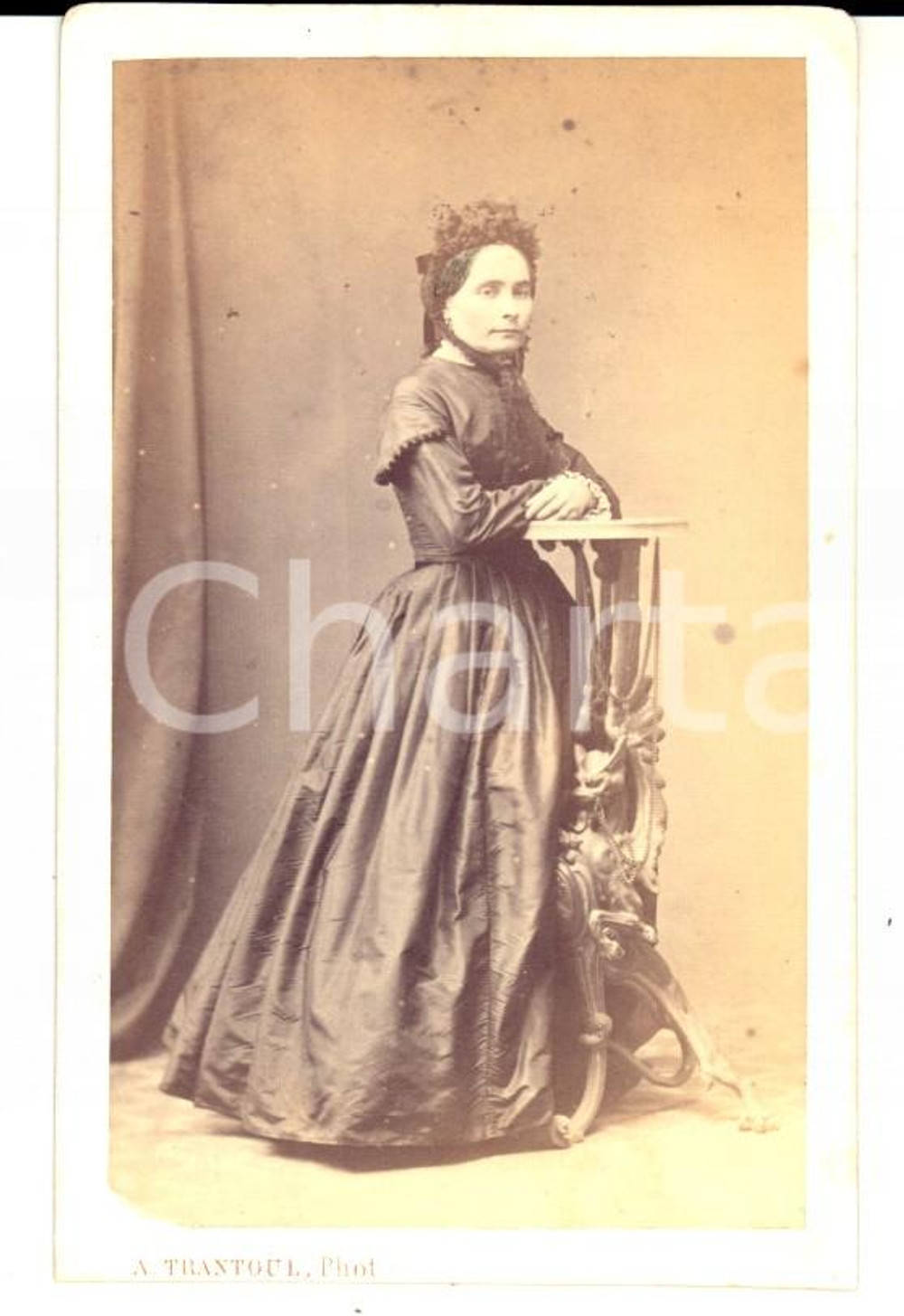 Fotografia d'epoca originale 1870 ca TOULOUSE Ritratto di nobildonna in abito scuro *Fotografia TRANTOUL 1