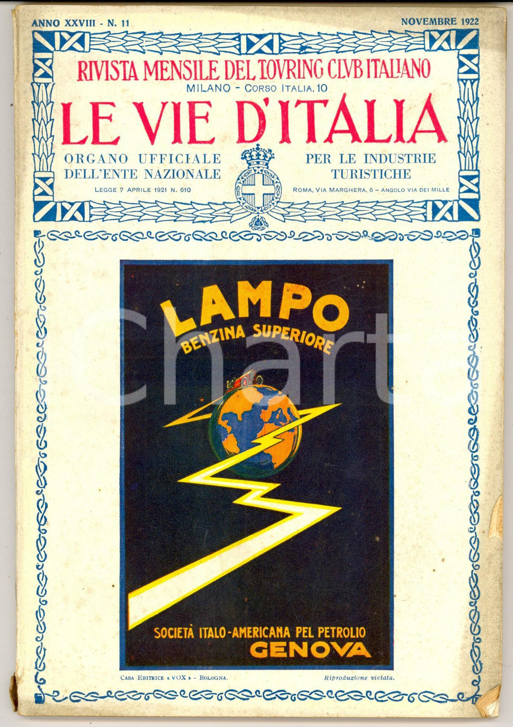 Giornale, rivista storica 1922 TOURING CLUB ITALIANO Mercati dei fiori recisi in Riviera Anno XXVIII nÂ°11 1