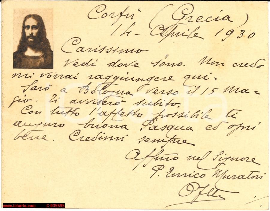 Autografo originale 1930 Padre ENRICO MURATORI missioni francescane 1