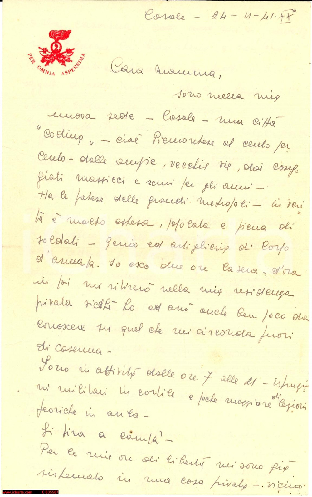 Manoscritto, lettera originale 1941 2° REGGIMENTO GENIO GUASTATORI Casale Monf. 1