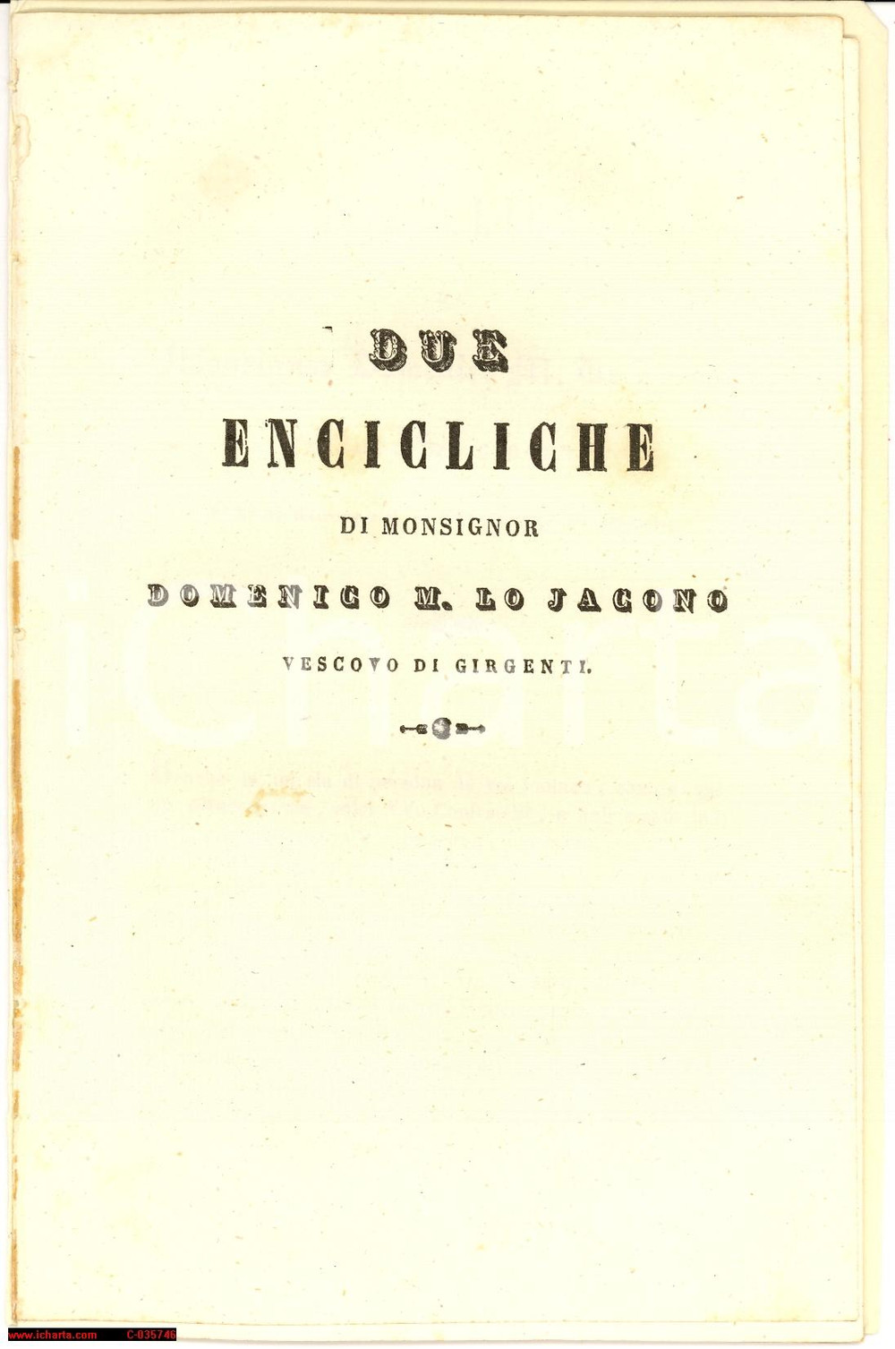 Oggetto da collezione cartaceo 1849 Encicliche Domenico Lo Jacono, Girgenti (AG) 1